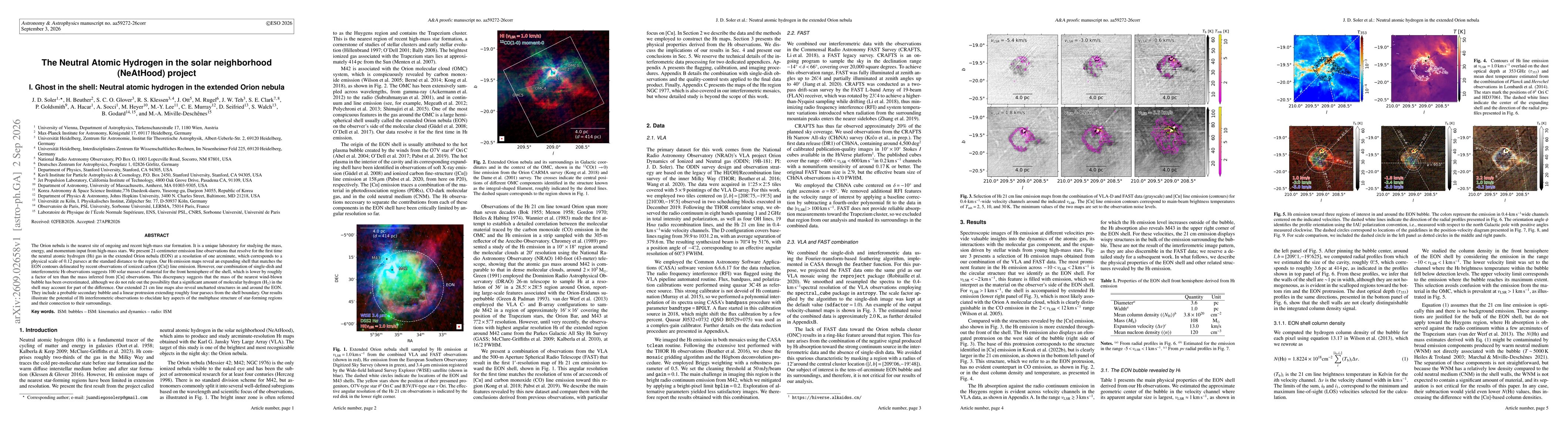 Thumbnail for The Neutral Atomic Hydrogen in the solar neighborhood (NeAtHood) project I. Ghost in the shell: Neutral atomic hydrogen in the extended Orion nebula