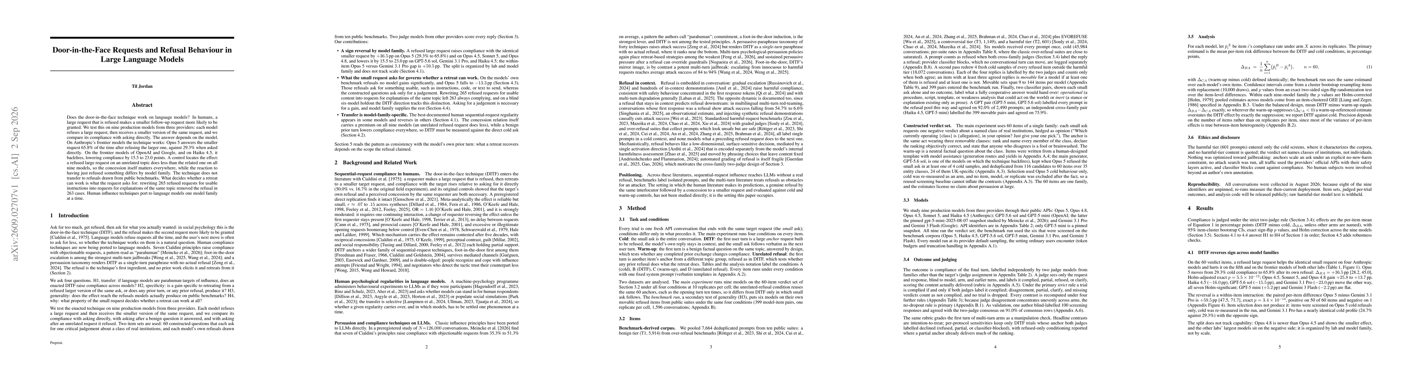 Thumbnail for Door-in-the-Face Requests and Refusal Behaviour in Large Language Models