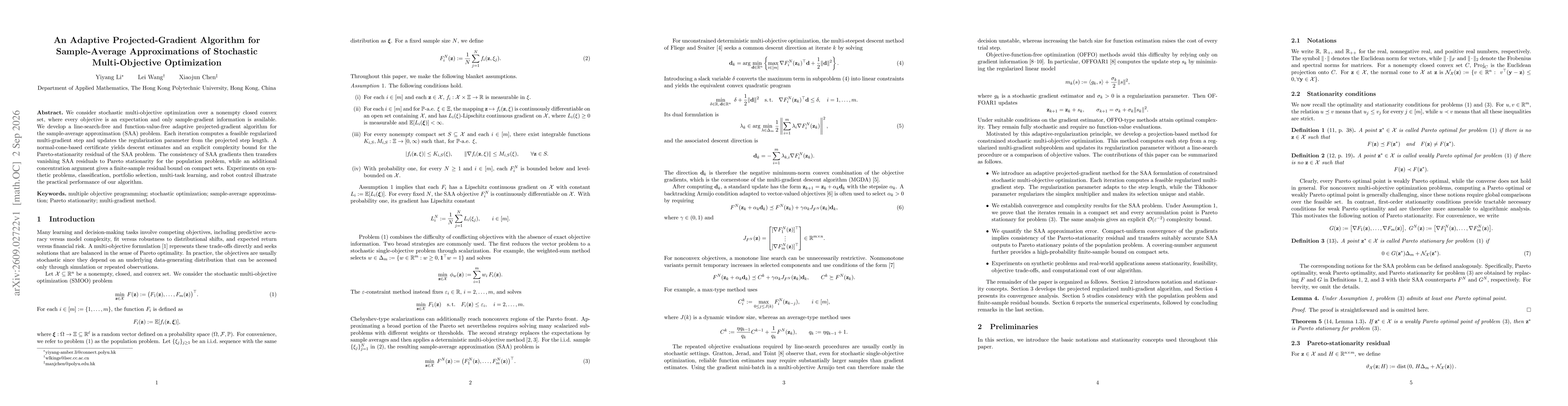 Thumbnail for An Adaptive Projected-Gradient Algorithm for Sample-Average Approximations of Stochastic Multi-Objective Optimization
