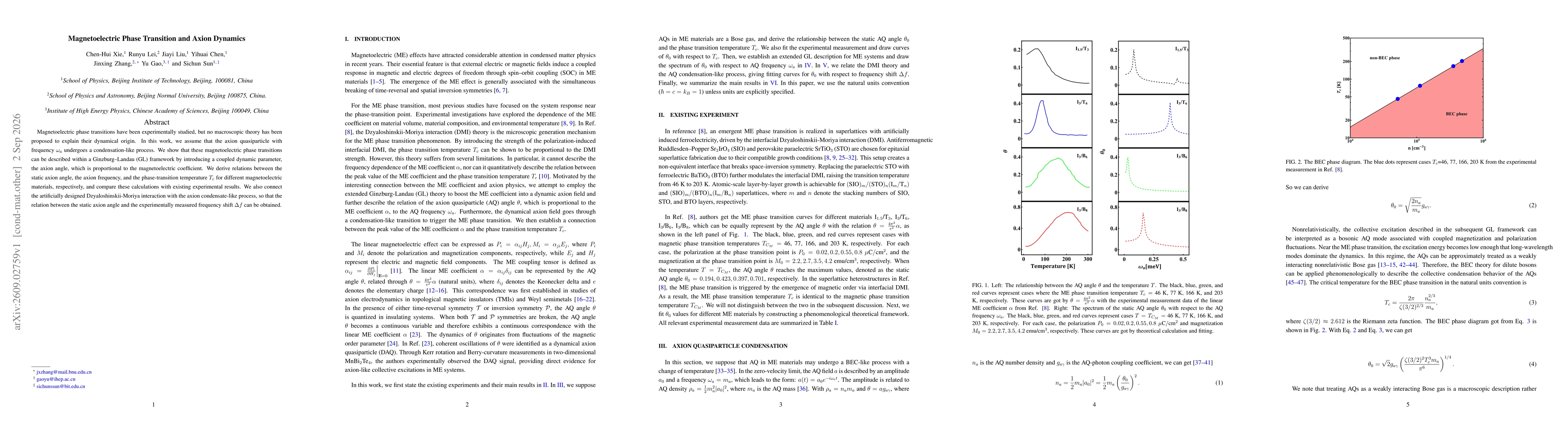 Thumbnail for Magnetoelectric Phase Transition and Axion Dynamics