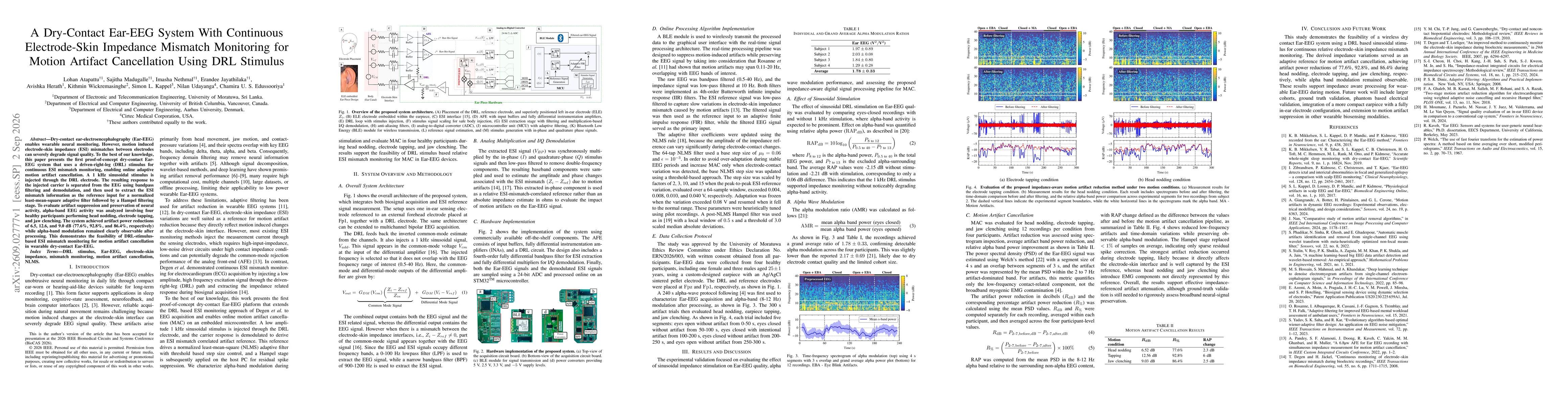 Thumbnail for A Dry-Contact Ear-EEG System With Continuous Electrode-Skin Impedance Mismatch Monitoring for Motion Artifact Cancellation Using DRL Stimulus