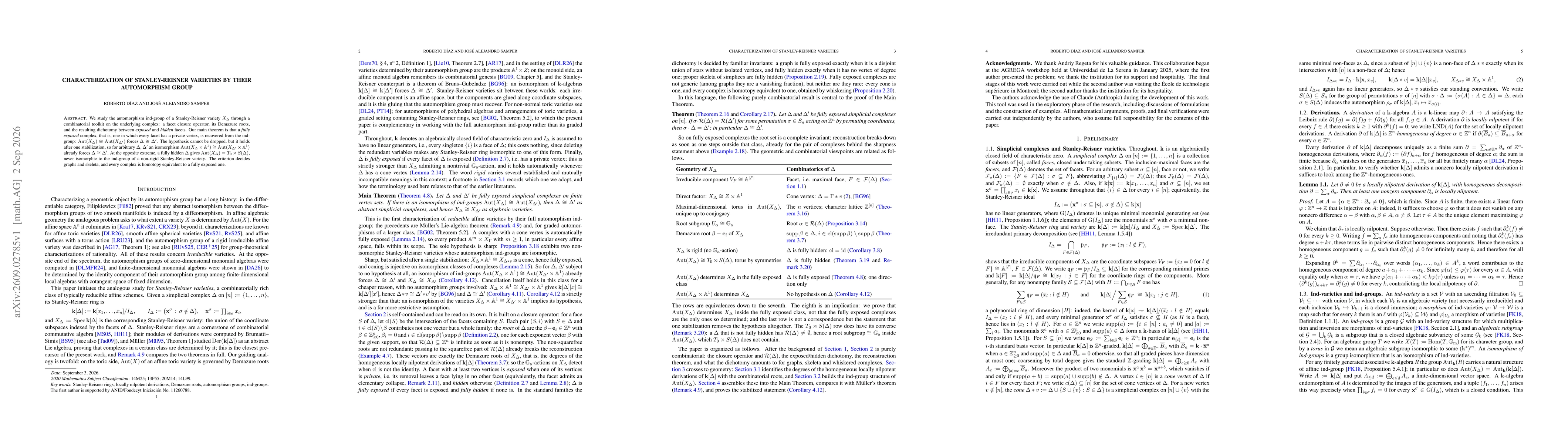 Thumbnail for Characterization of Stanley-Reisner varieties by their automorphism group