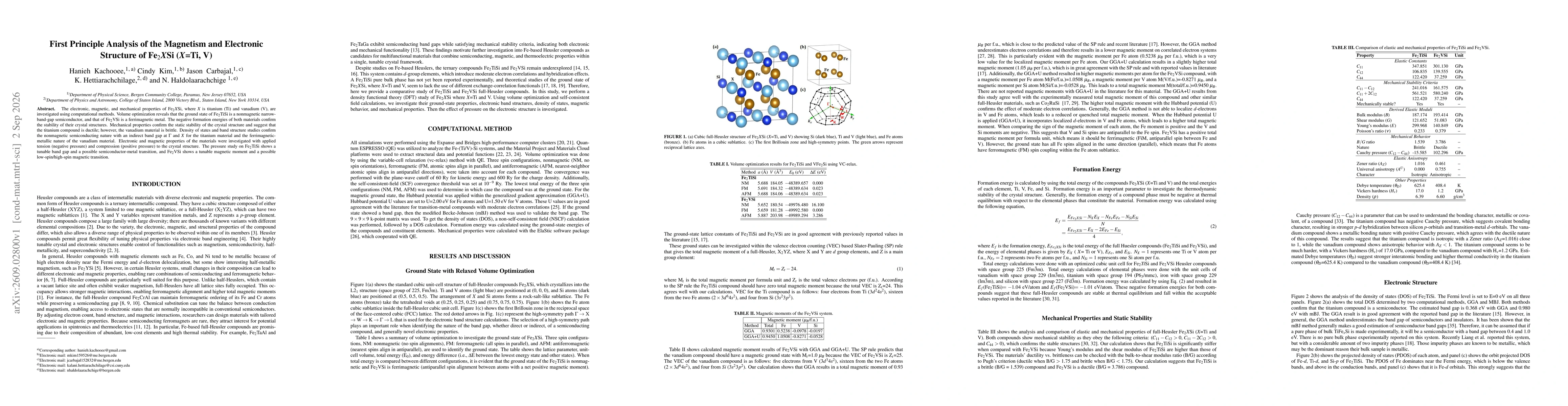 Thumbnail for First Principle Analysis of the Magnetism and Electronic Structure of Fe2XSi (X=Ti, V)