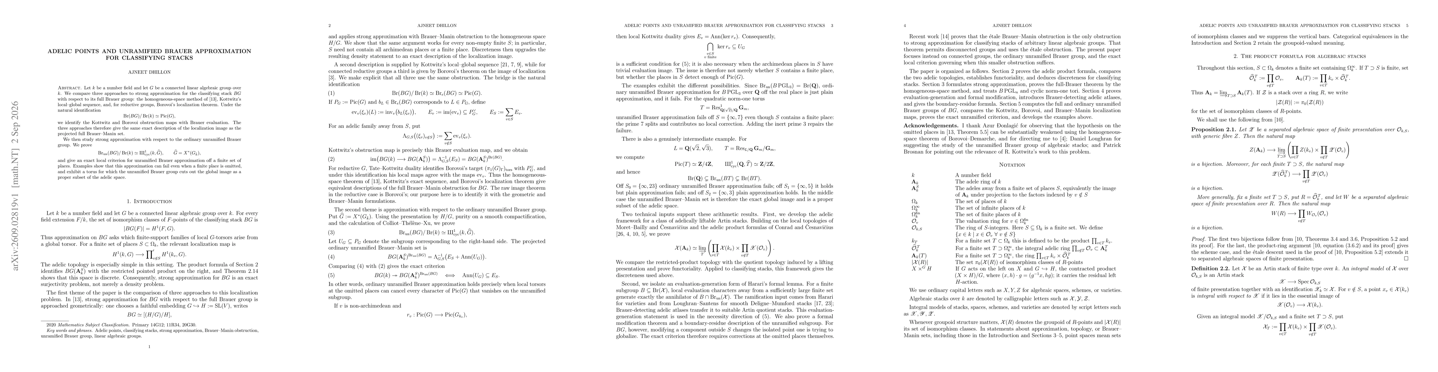 Thumbnail for Adelic points and unmramified Brauer approximation for classifying stacks