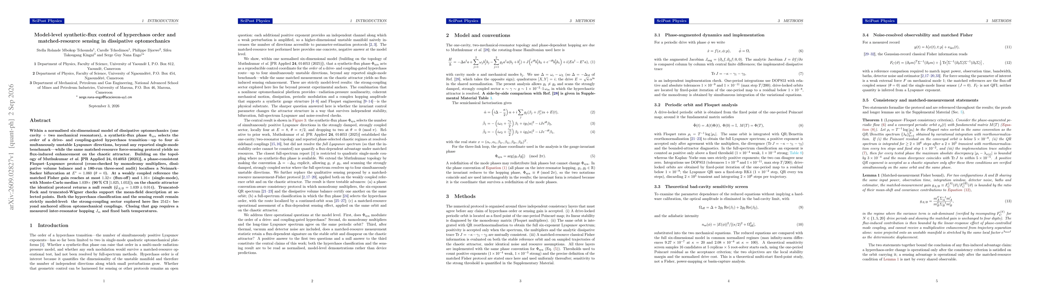Thumbnail for Model-level synthetic-flux control of hyperchaos order and matched-resource sensing in dissipative optomechanics