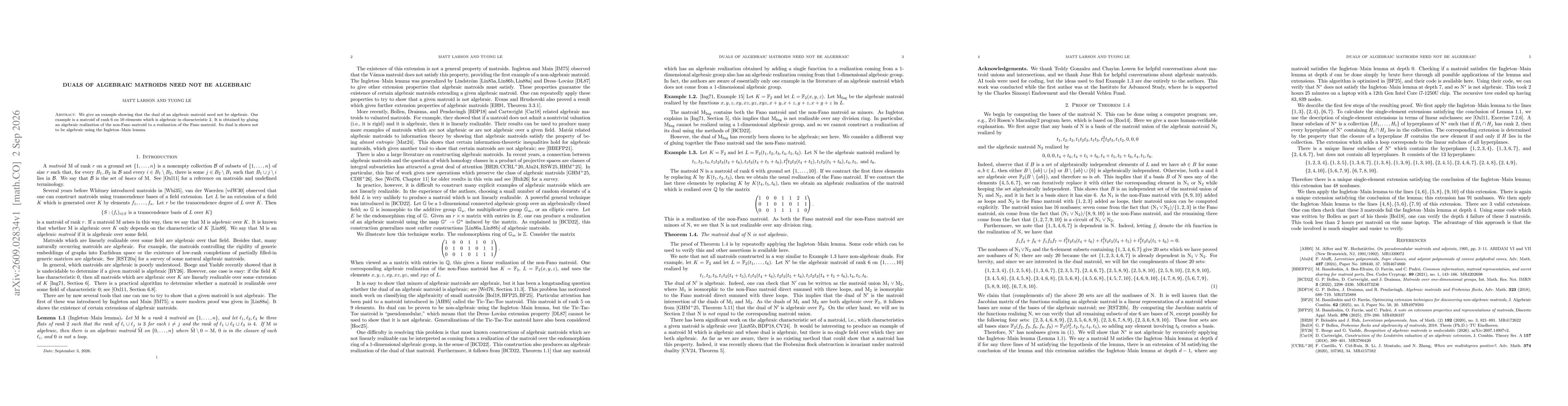 Thumbnail for Duals of algebraic matroids need not be algebraic
