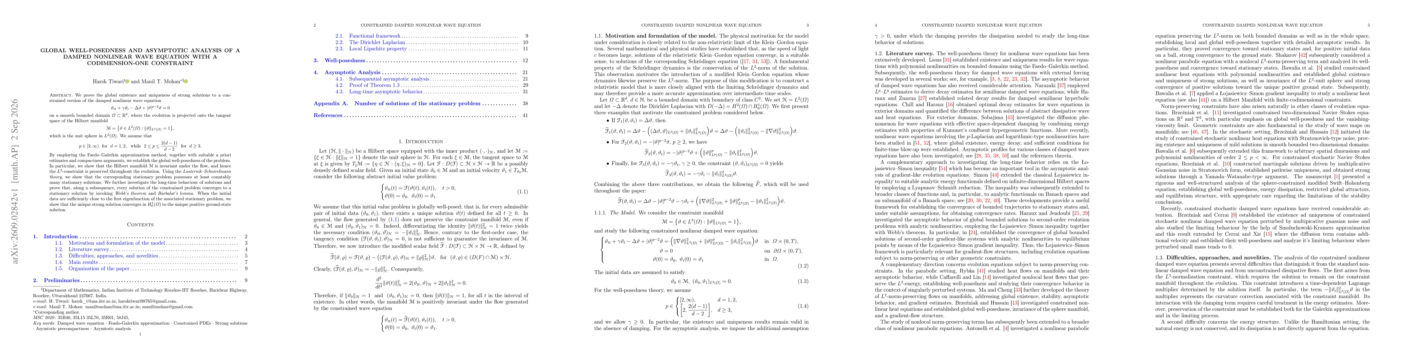 Thumbnail for Global Well-posedness and Asymptotic Analysis of a Damped Nonlinear Wave Equation with a Codimension-One Constraint