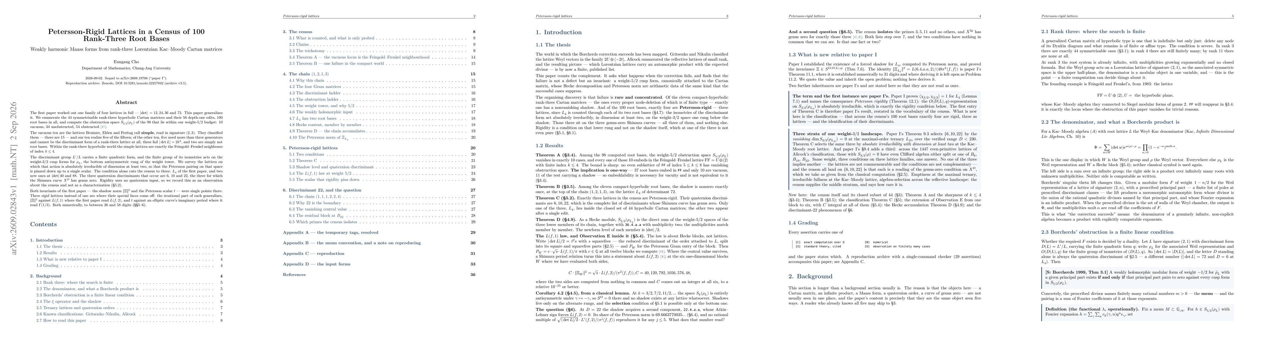 Thumbnail for Petersson-Rigid Lattices in a Census of 100 Rank-Three Root Bases
