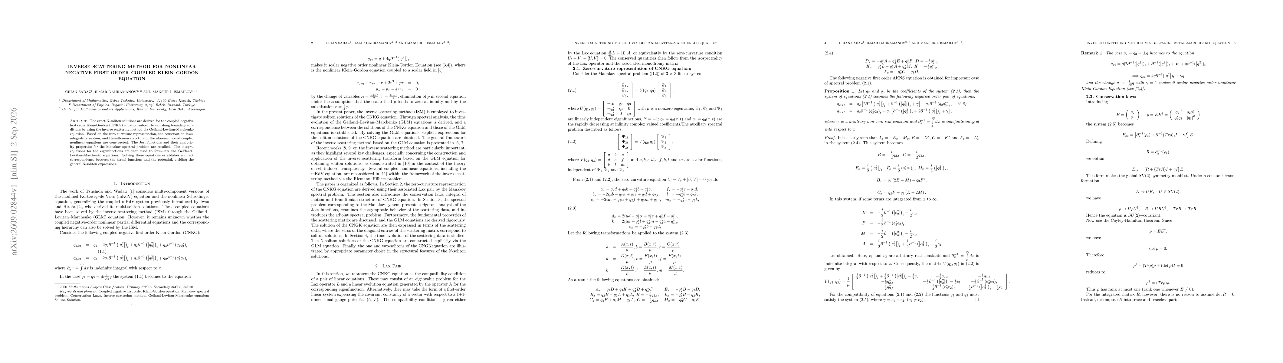 Thumbnail for Inverse scattering method for nonlinear negative first order coupled Klein-Gordon equation
