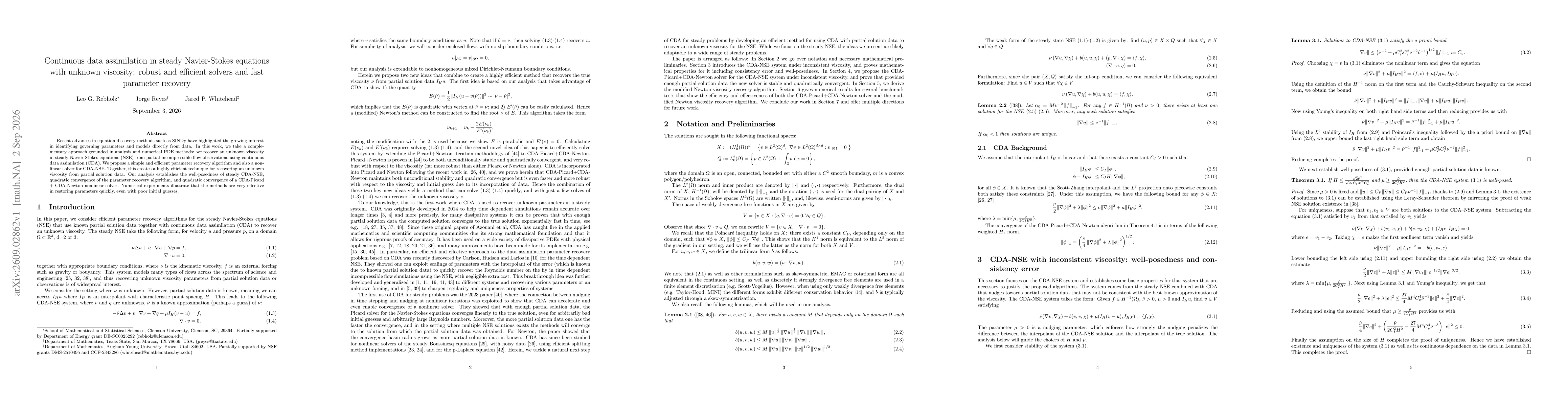 Thumbnail for Continuous data assimilation in steady Navier-Stokes equations with unknown viscosity: robust and efficient solvers and fast parameter recovery
