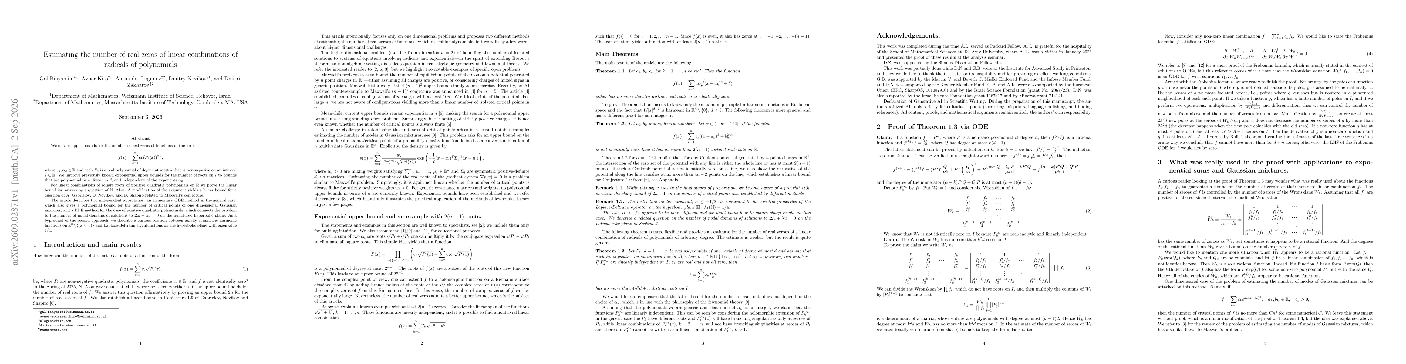 Thumbnail for Estimating the number of real zeros of linear combinations of radicals of polynomials