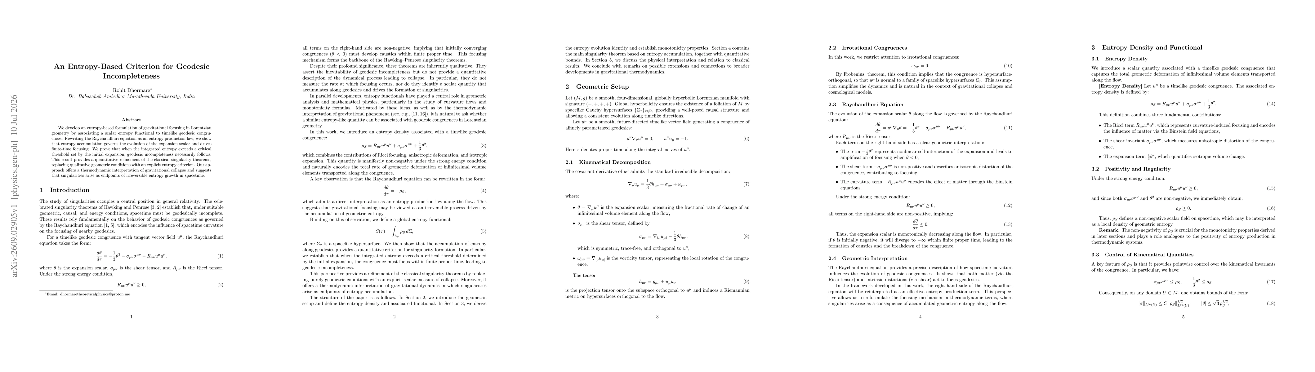 Thumbnail for An Entropy-Based Criterion for Geodesic Incompleteness