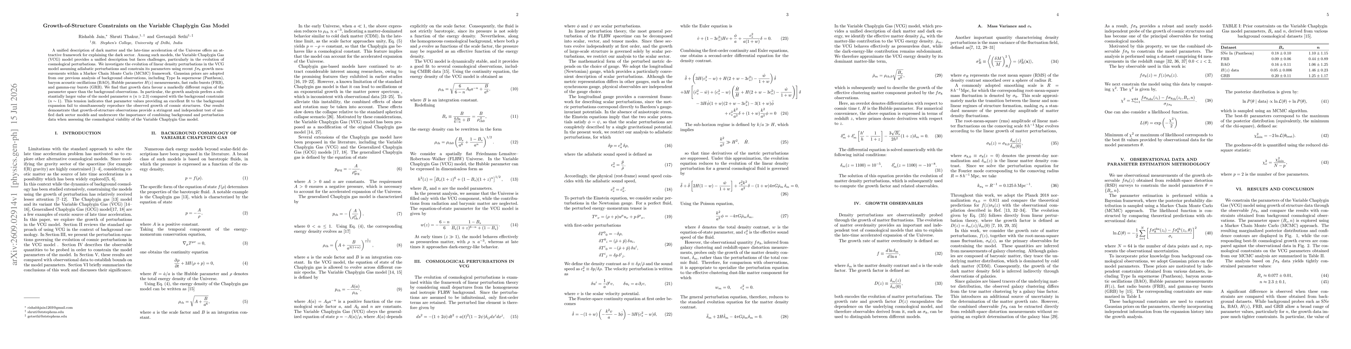 Thumbnail for Growth-of-Structure Constraints on the Variable Chaplygin Gas Model