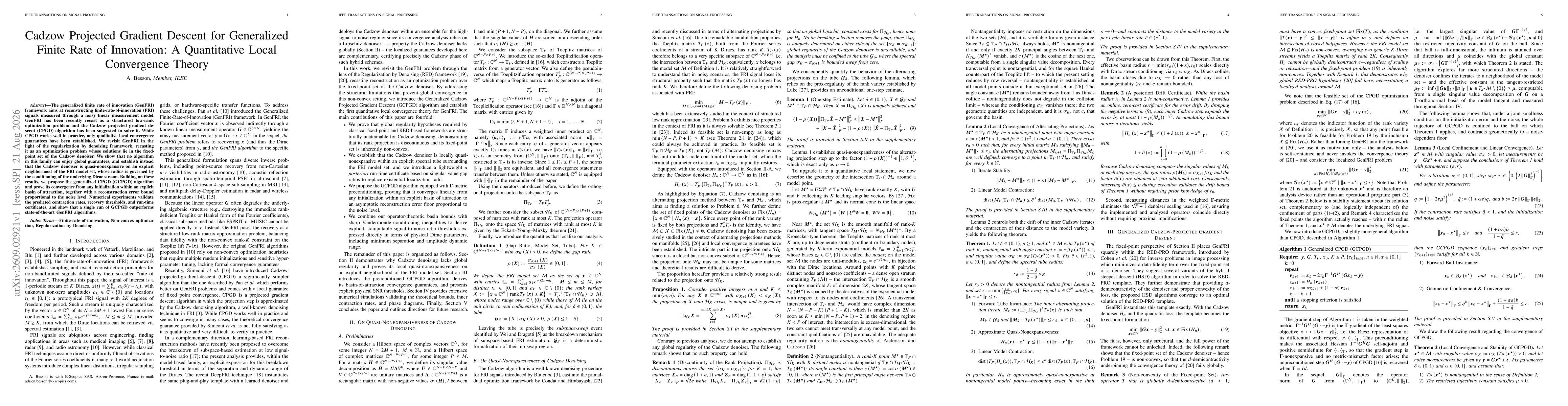 Thumbnail for Cadzow Projected Gradient Descent for Generalized Finite Rate of Innovation: A Quantitative Local Convergence Theory