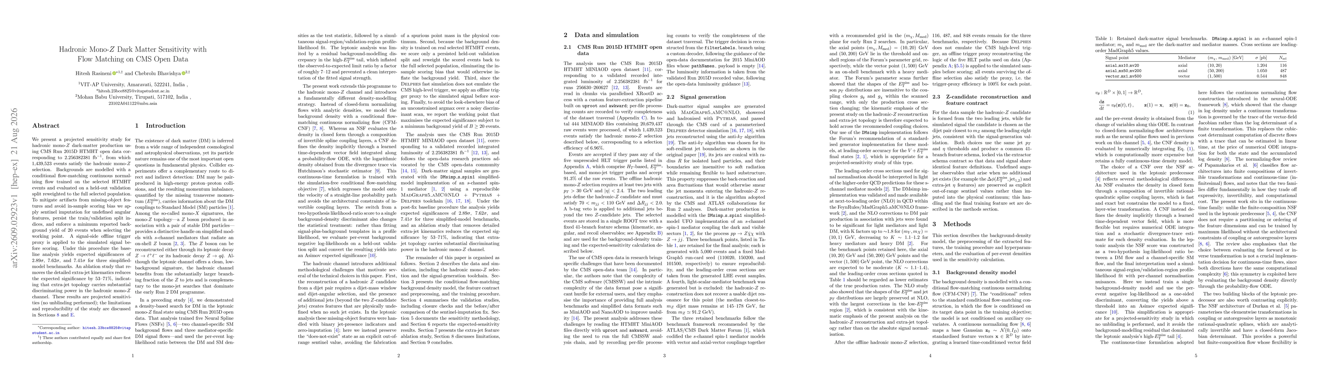 Thumbnail for Hadronic Mono-Z Dark Matter Sensitivity with Flow Matching on CMS Open Data
