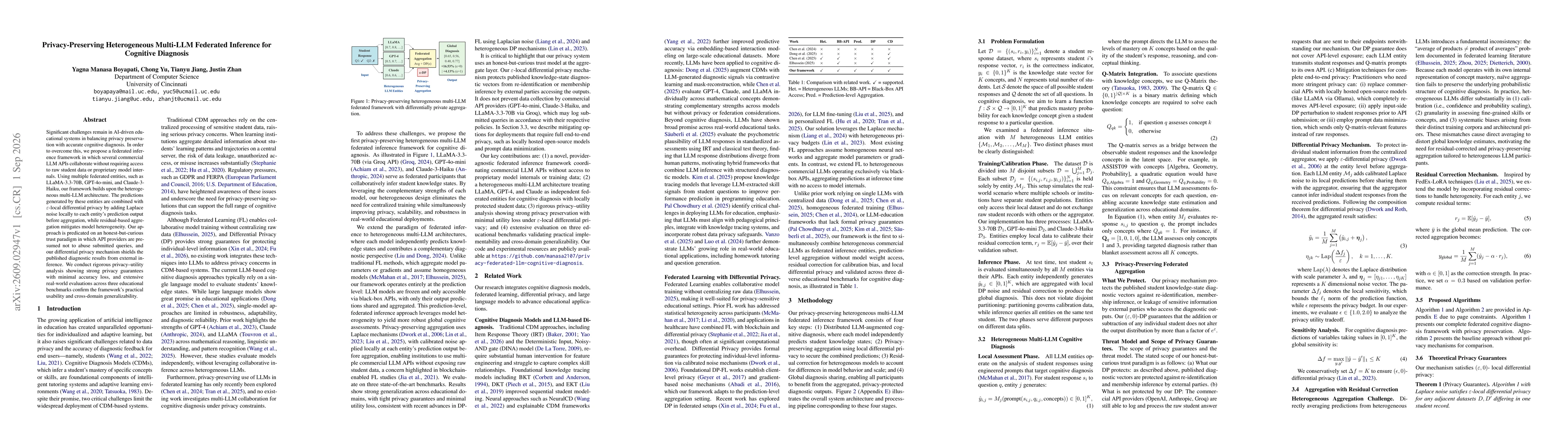 Thumbnail for Privacy-Preserving Heterogeneous Multi-LLM Federated Inference for Cognitive Diagnosis