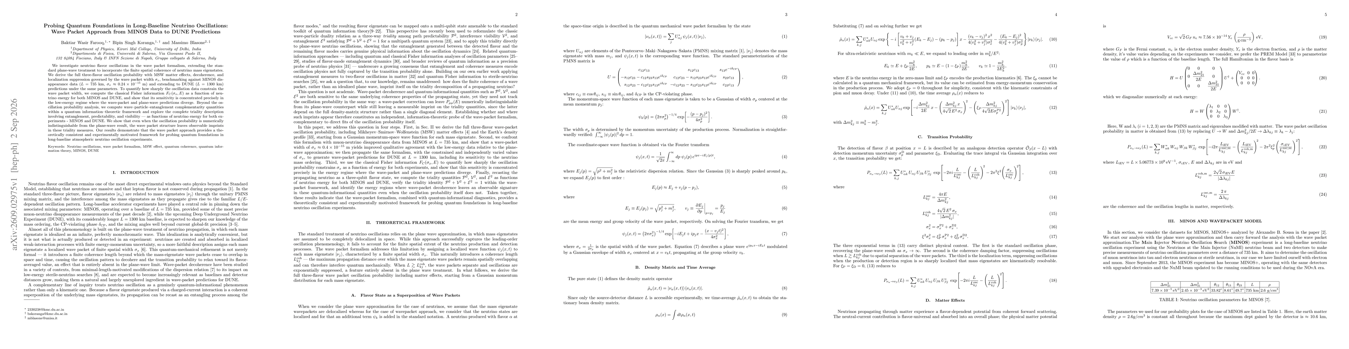 Thumbnail for Probing Quantum Foundations in Long-Baseline Neutrino Oscillations: Wave Packet Approach from MINOS Data to DUNE Predictions