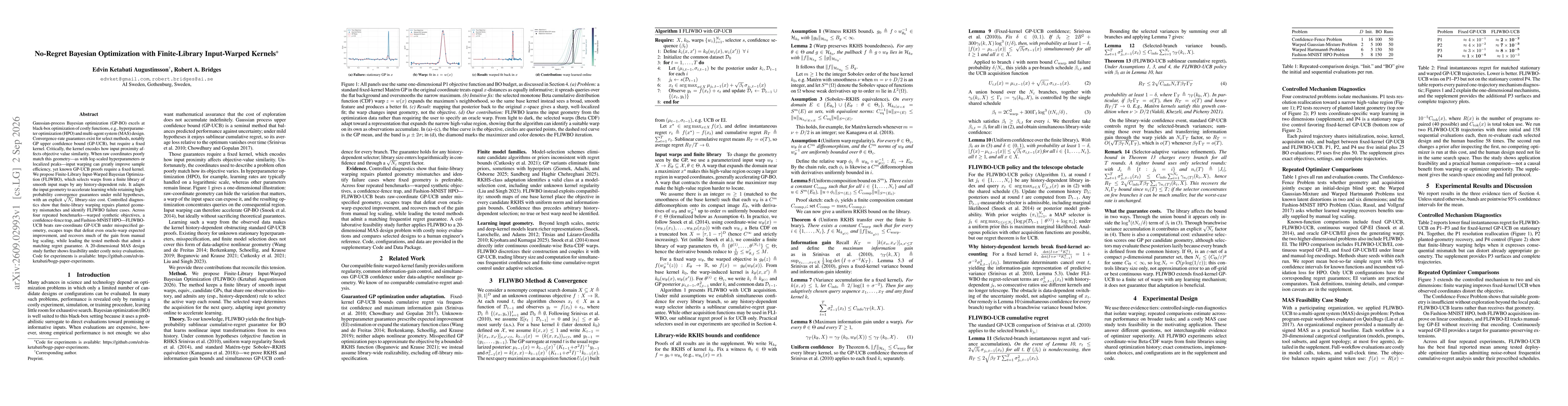 Thumbnail for No-Regret Bayesian Optimization with Finite-Library Input-Warped Kernels