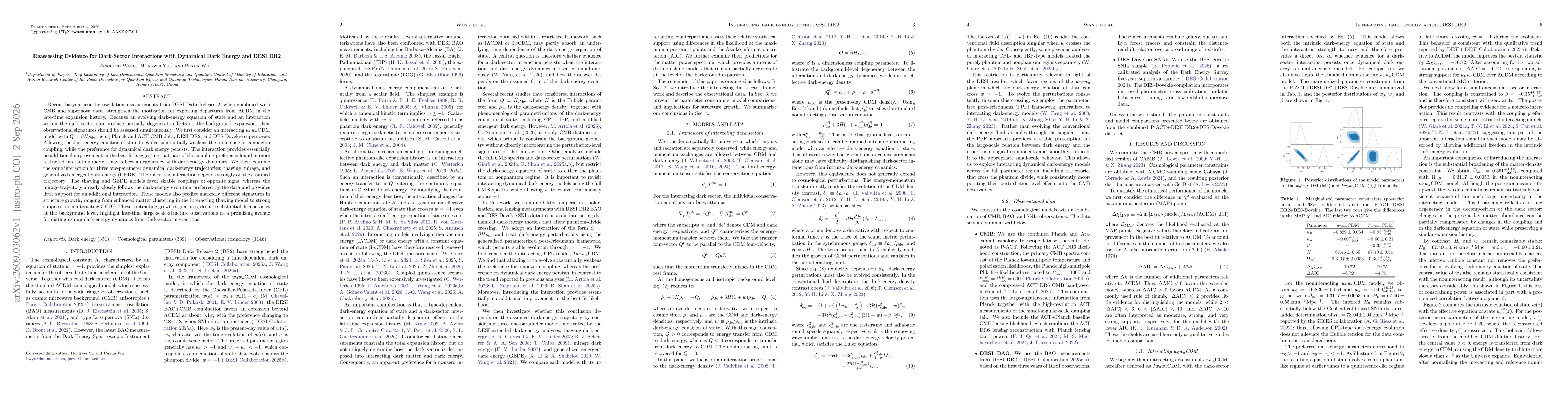 Thumbnail for Reassessing Evidence for Dark-Sector Interactions with Dynamical Dark Energy and DESI DR2