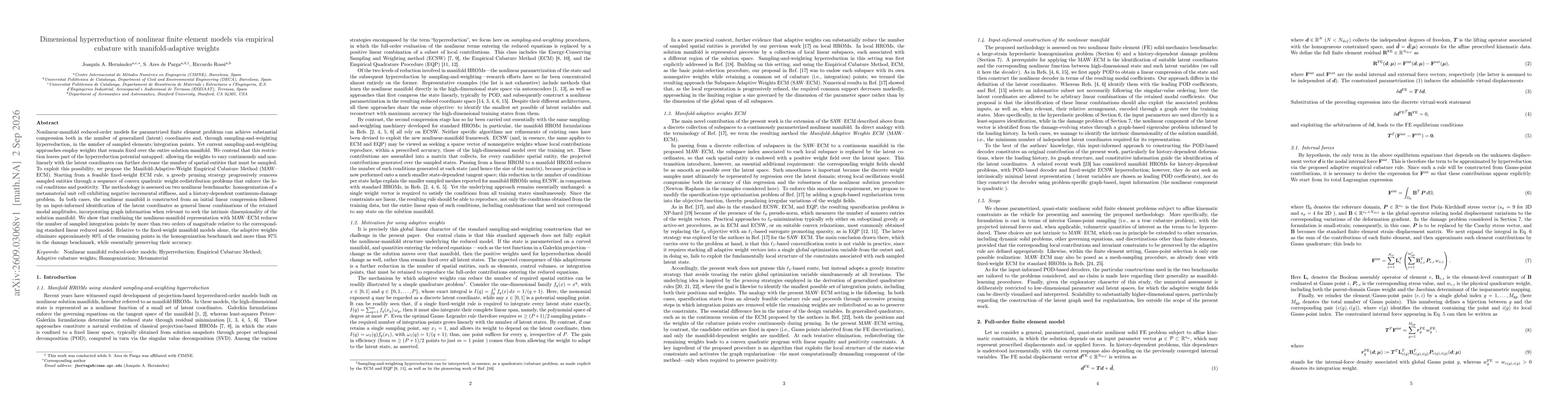 Thumbnail for Dimensional hyperreduction of nonlinear finite element models via empirical cubature with manifold-adaptive weights