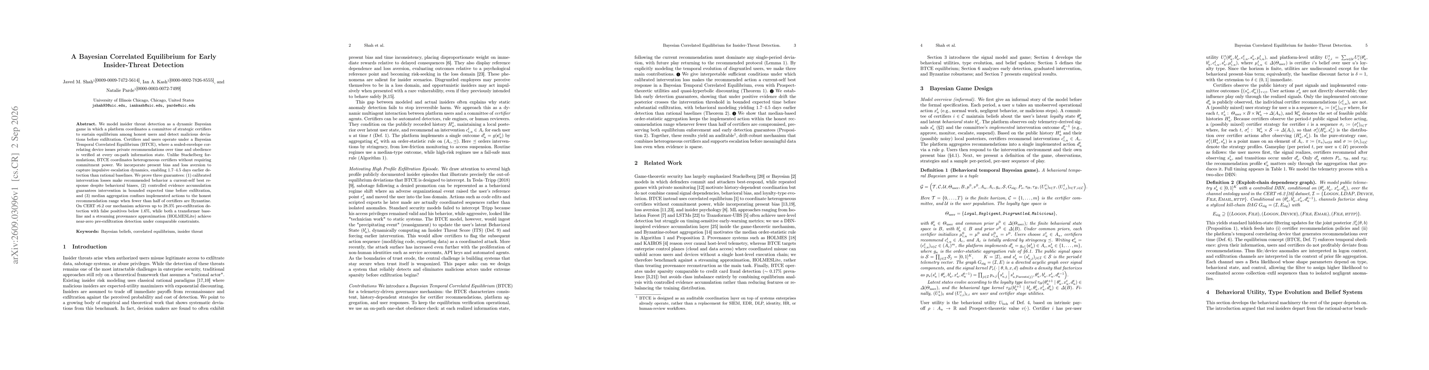 Thumbnail for A Bayesian Correlated Equilibrium for Early Insider-Threat Detection