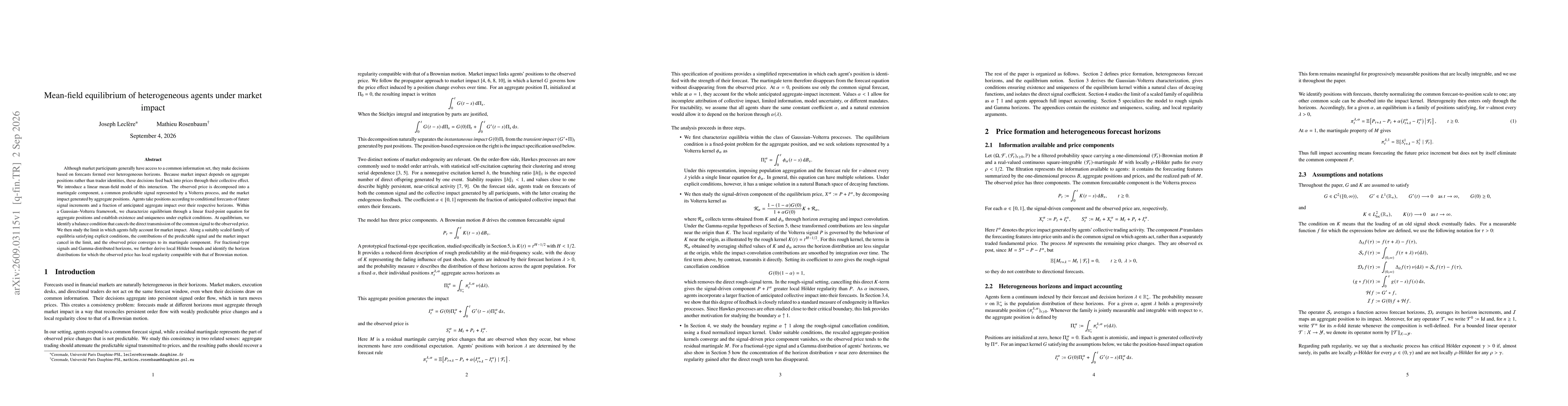Thumbnail for Mean-field equilibrium of heterogeneous agents under market impact