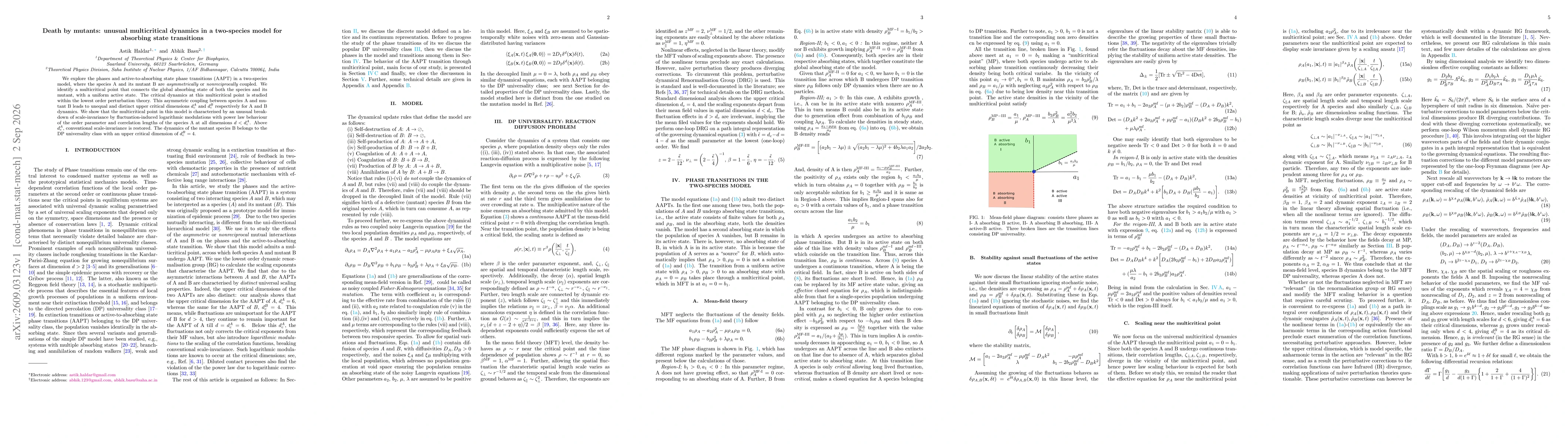 Thumbnail for Death by mutants: unusual multicritical dynamics in a two-species model for absorbing state transitions