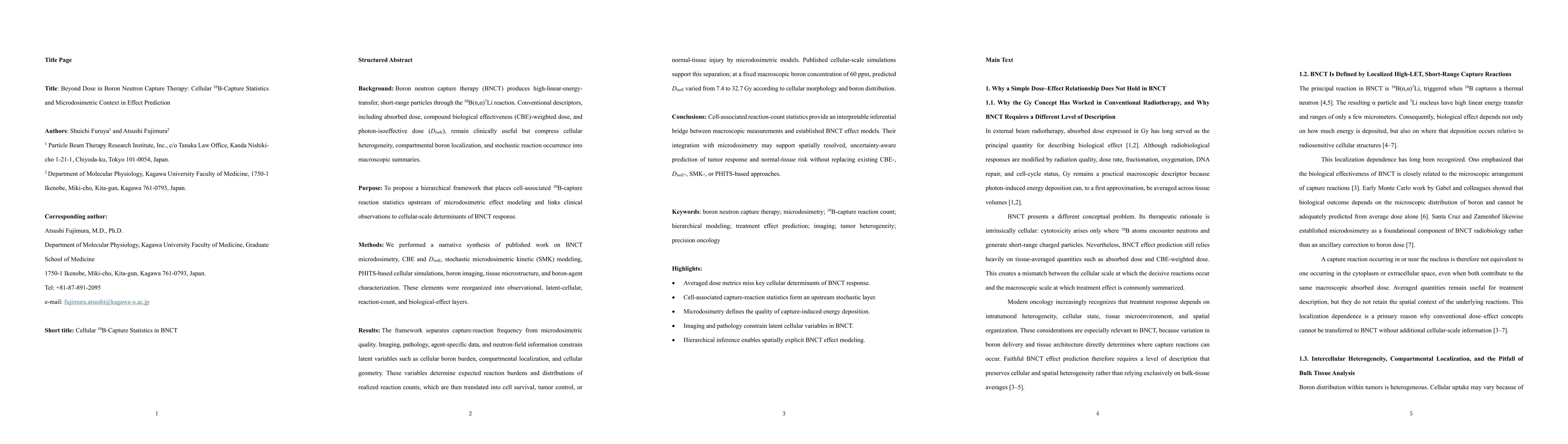 Thumbnail for Beyond Dose in Boron Neutron Capture Therapy: Cellular $^{10}$B-Capture Statistics and Microdosimetric Context in Effect Prediction