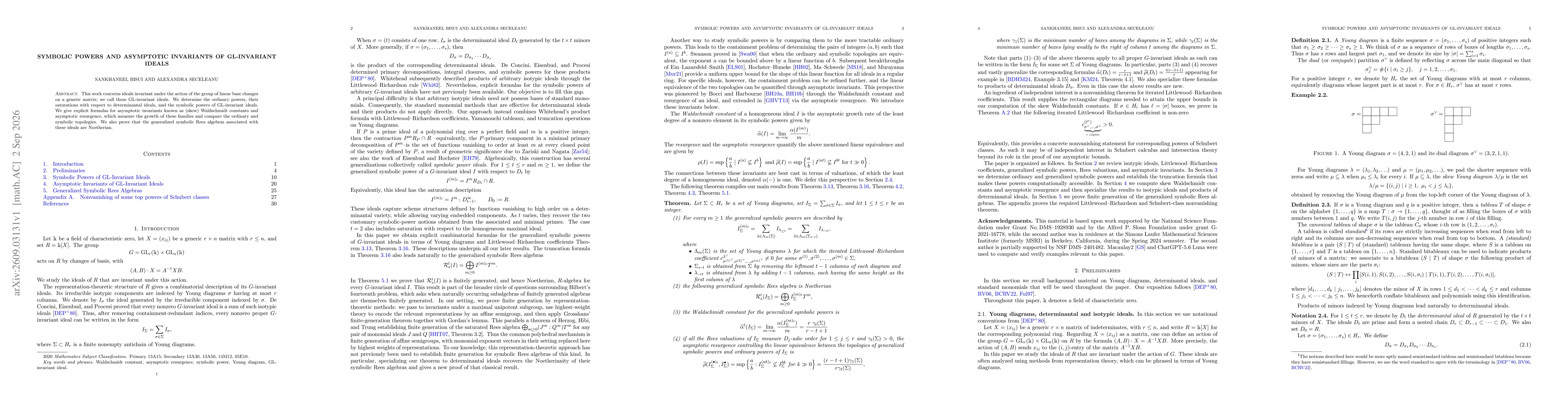 Thumbnail for Symbolic Powers and Asymptotic Invariants of GL-Invariant Ideals
