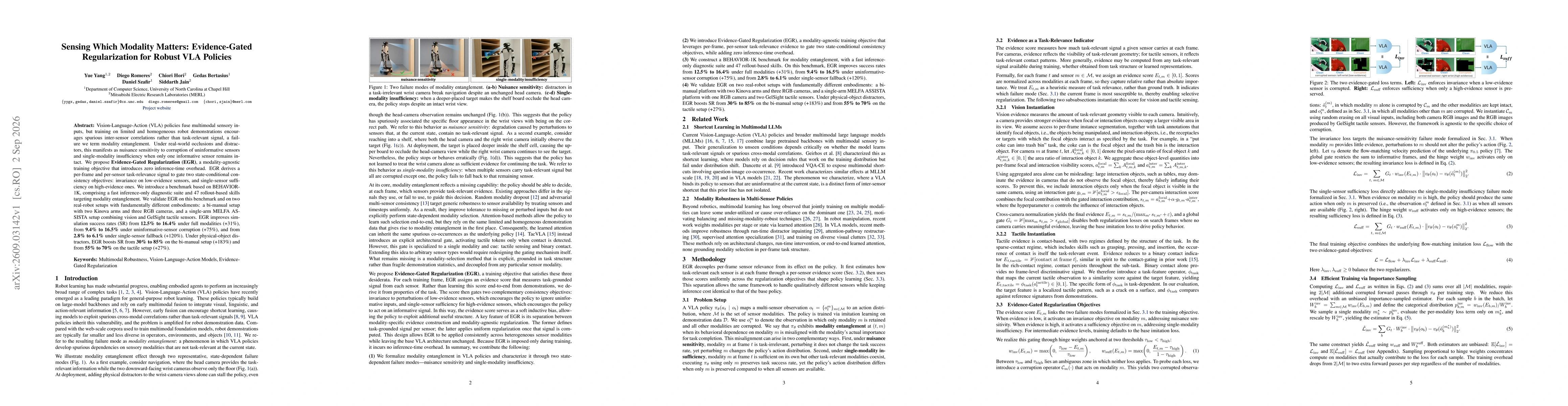 Thumbnail for Sensing Which Modality Matters: Evidence-Gated Regularization for Robust VLA Policies