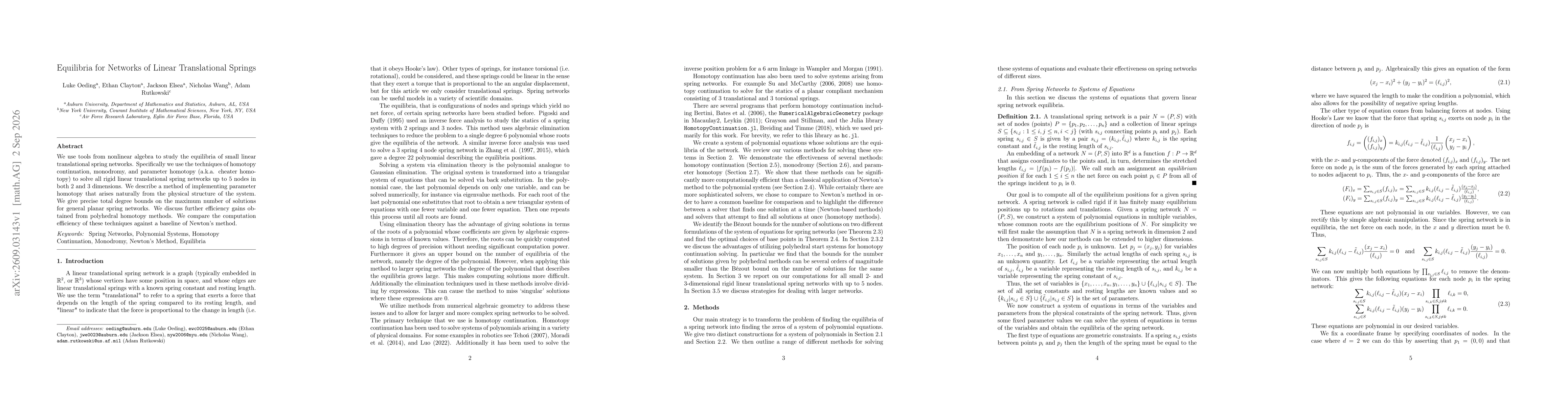 Thumbnail for Equilibria for Networks of Linear Translational Springs