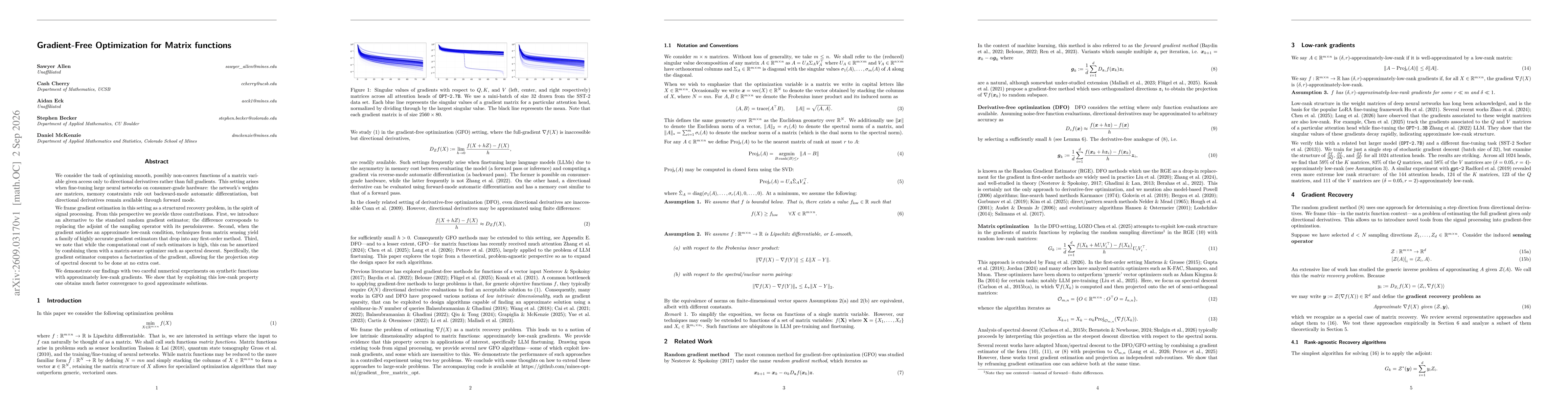 Thumbnail for Gradient-Free Optimization for Matrix functions