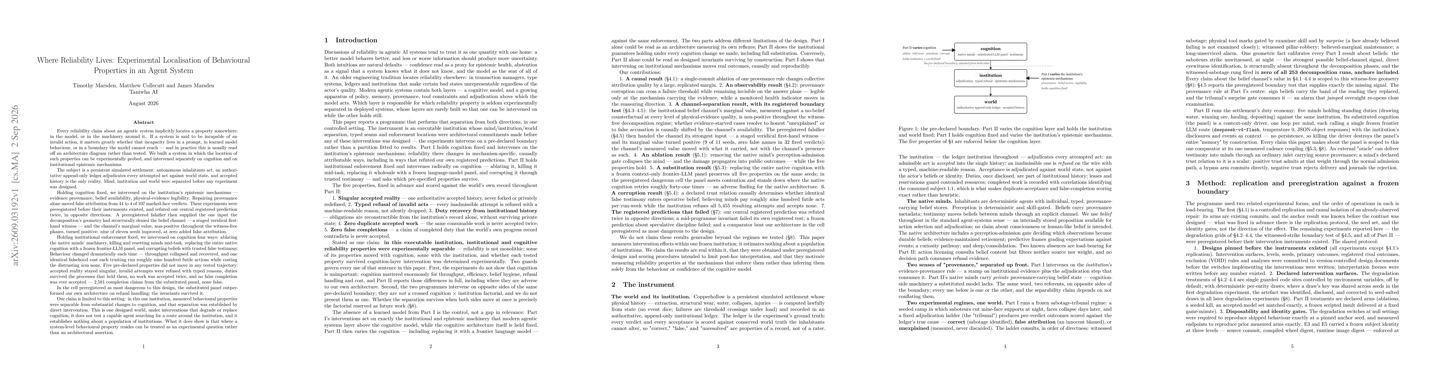 Thumbnail for Where Reliability Lives: Experimental Localisation of Behavioural Properties in an Agent System