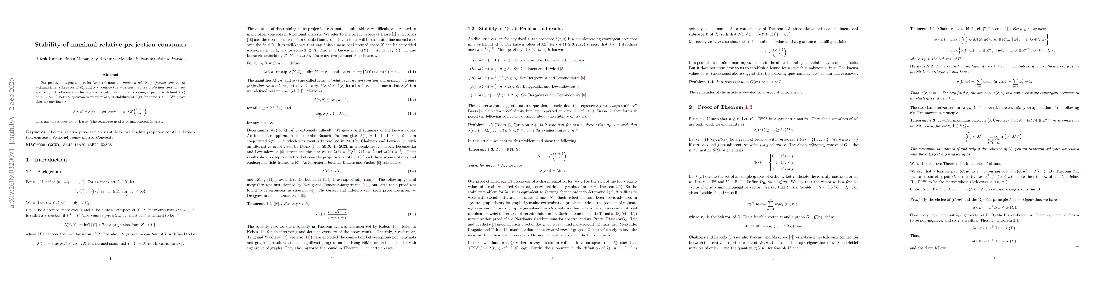 Thumbnail for Stability of maximal relative projection constants
