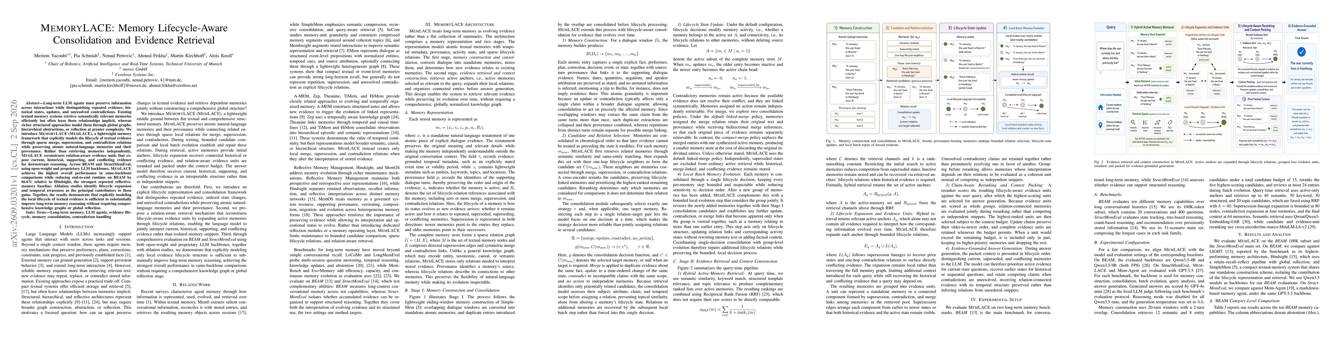 Thumbnail for MemoryLACE: Memory Lifecycle-Aware Consolidation and Evidence Retrieval
