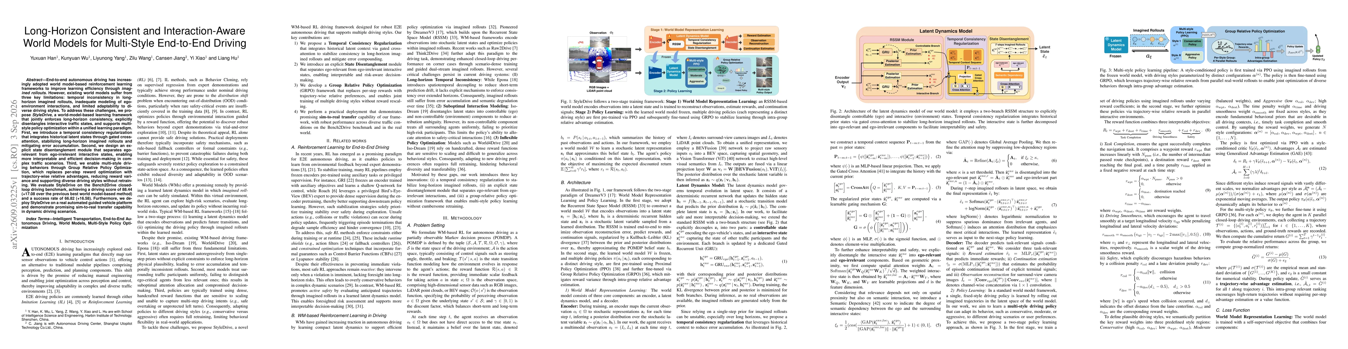 Thumbnail for Long-Horizon Consistent and Interaction-Aware World Models for Multi-Style End-to-End Driving