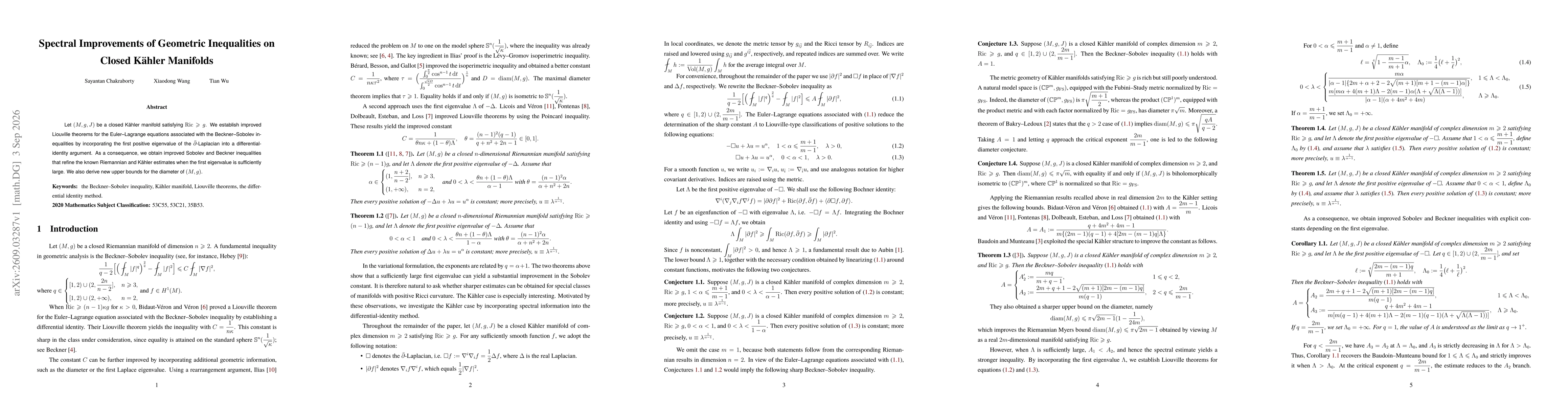 Thumbnail for Spectral Improvements of Geometric Inequalities on Closed Kähler Manifolds