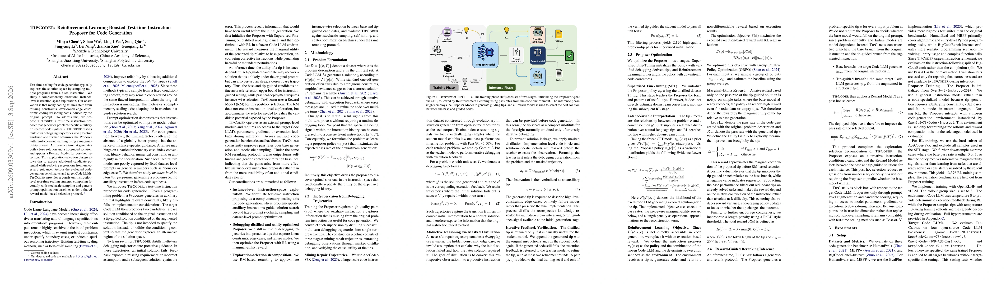 Thumbnail for TIPCODER: Reinforcement Learning Boosted Test-time Instruction Proposer for Code Generation