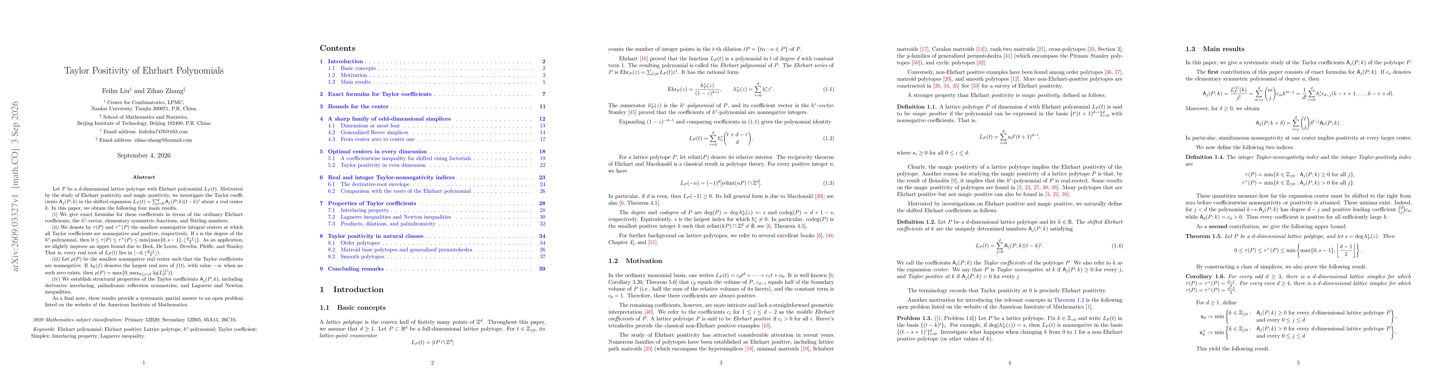 Thumbnail for Taylor Positivity of Ehrhart Polynomials