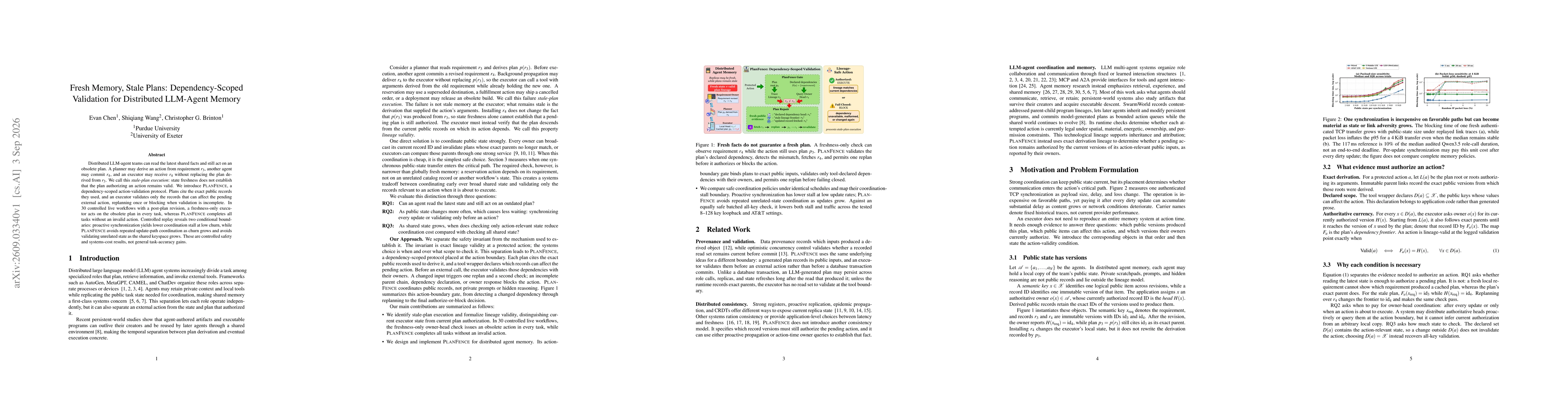 Thumbnail for Fresh Memory, Stale Plans: Dependency-Scoped Validation for Distributed LLM-Agent Memory