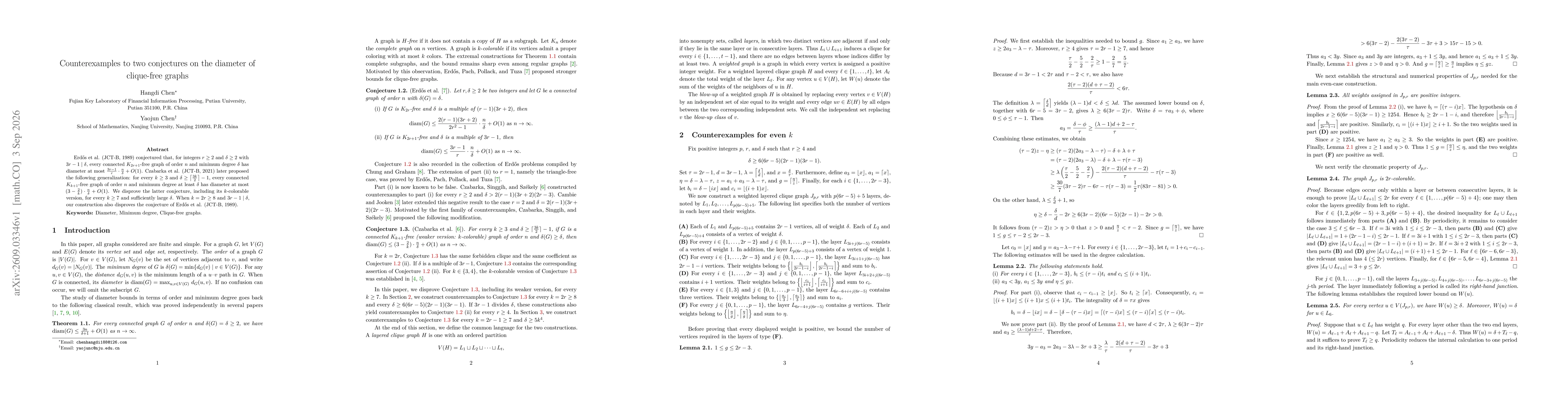 Thumbnail for Counterexamples to two conjectures on the diameter of clique-free graphs