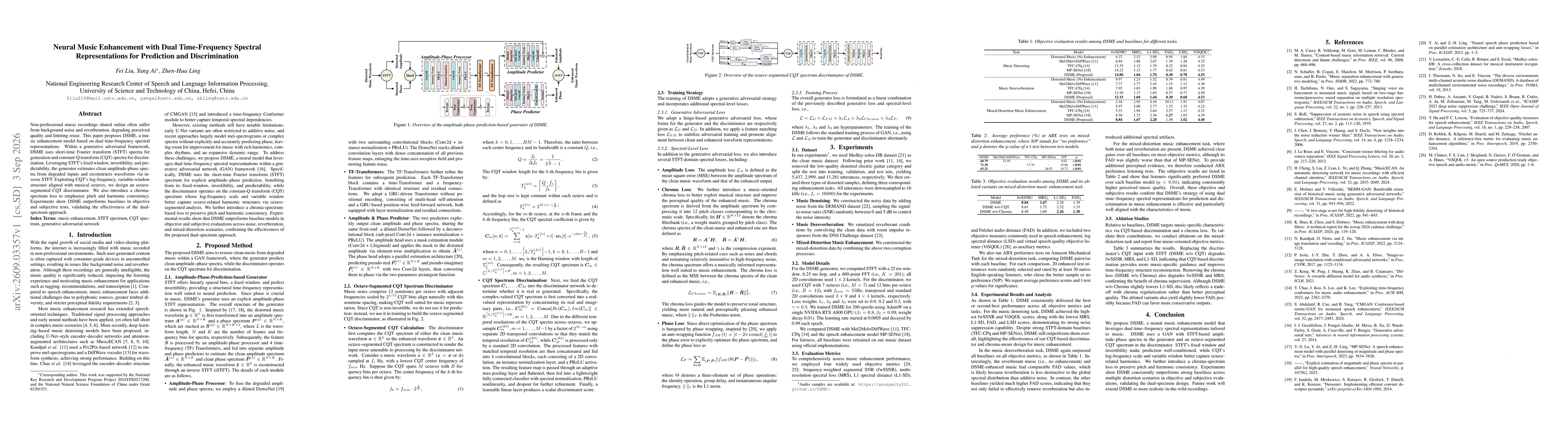 Thumbnail for Neural Music Enhancement with Dual Time-Frequency Spectral Representations for Prediction and Discrimination