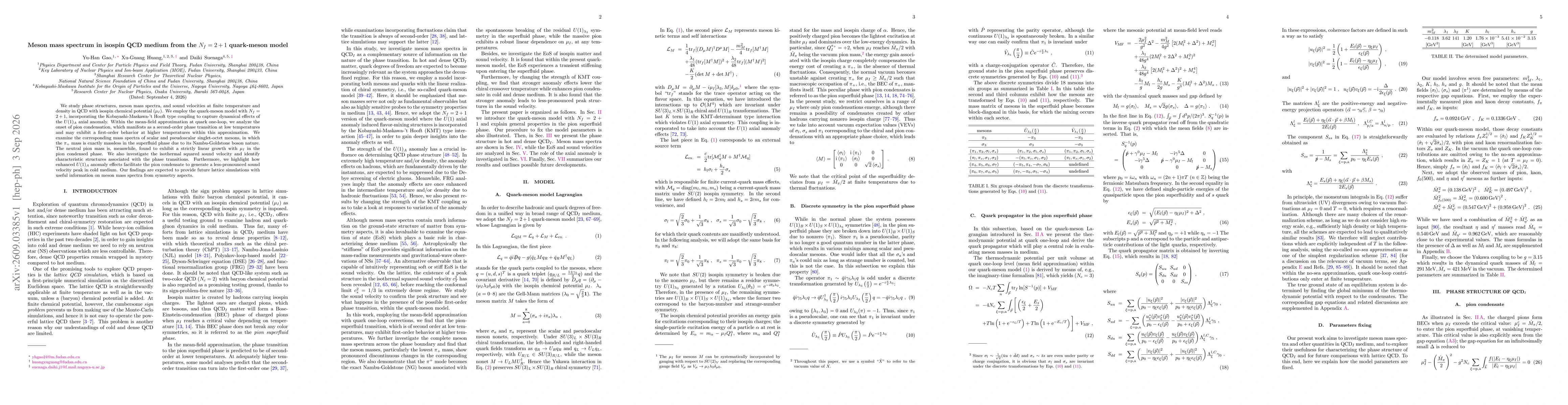 Thumbnail for Meson mass spectrum in isospin QCD medium from the $N_f=2+1$ quark-meson model