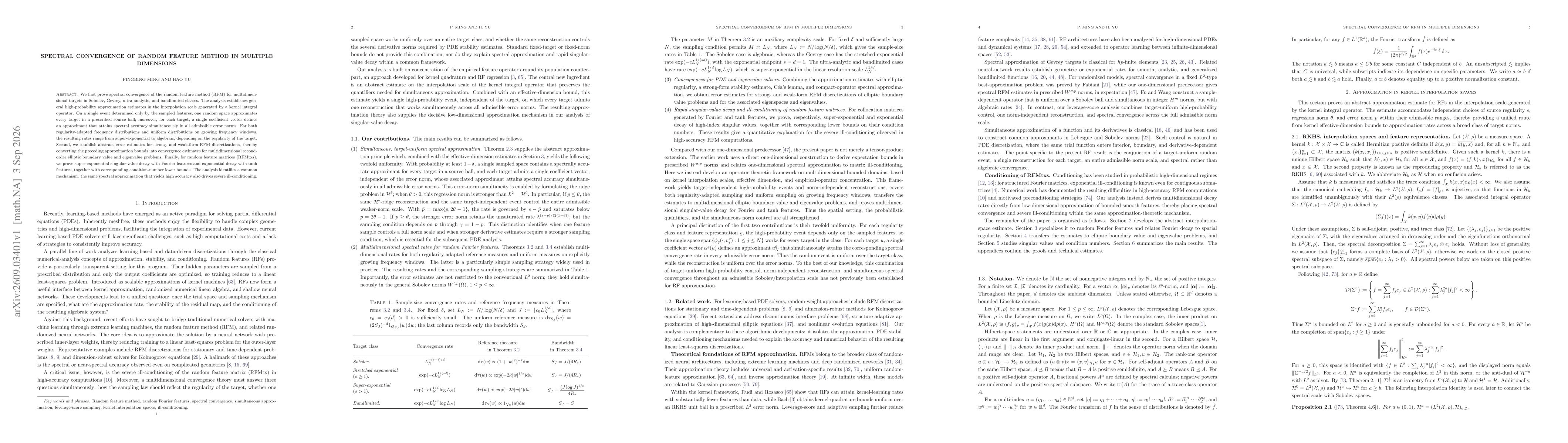 Thumbnail for Spectral Convergence of Random Feature Method in Multiple Dimensions