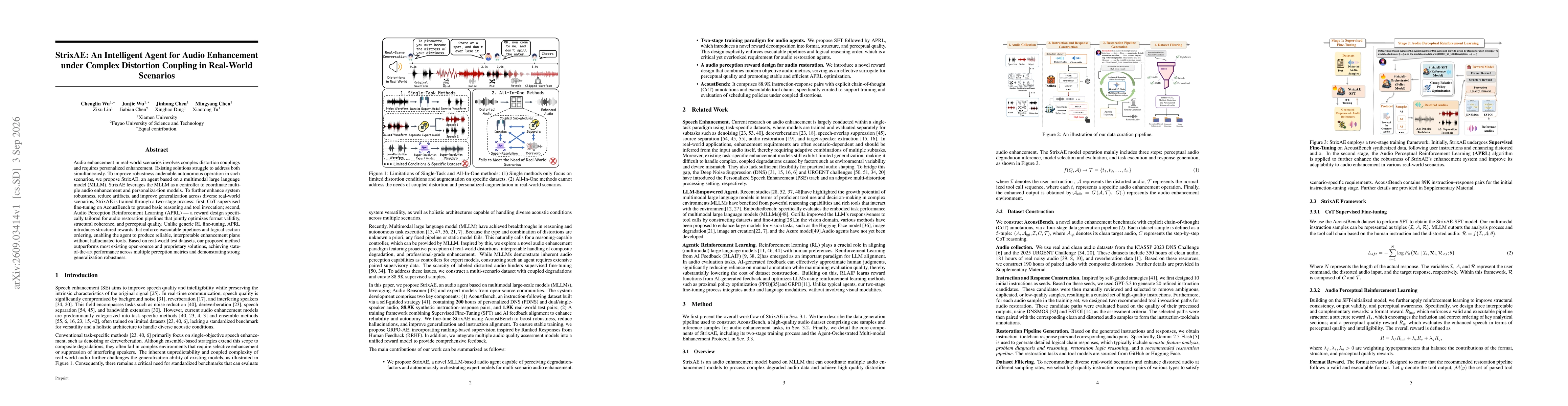 Thumbnail for StrixAE: An Intelligent Agent for Audio Enhancement under Complex Distortion Coupling in Real-World Scenarios