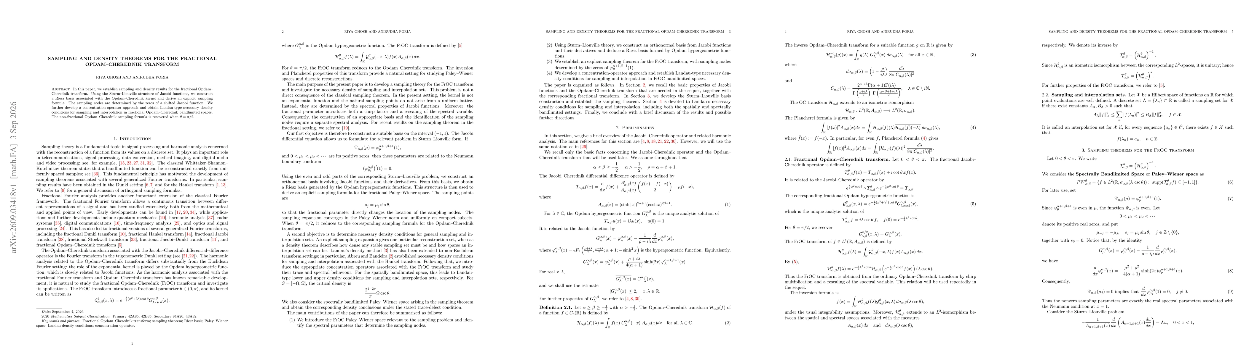 Thumbnail for Sampling and Density Theorems for the Fractional Opdam-Cherednik Transform