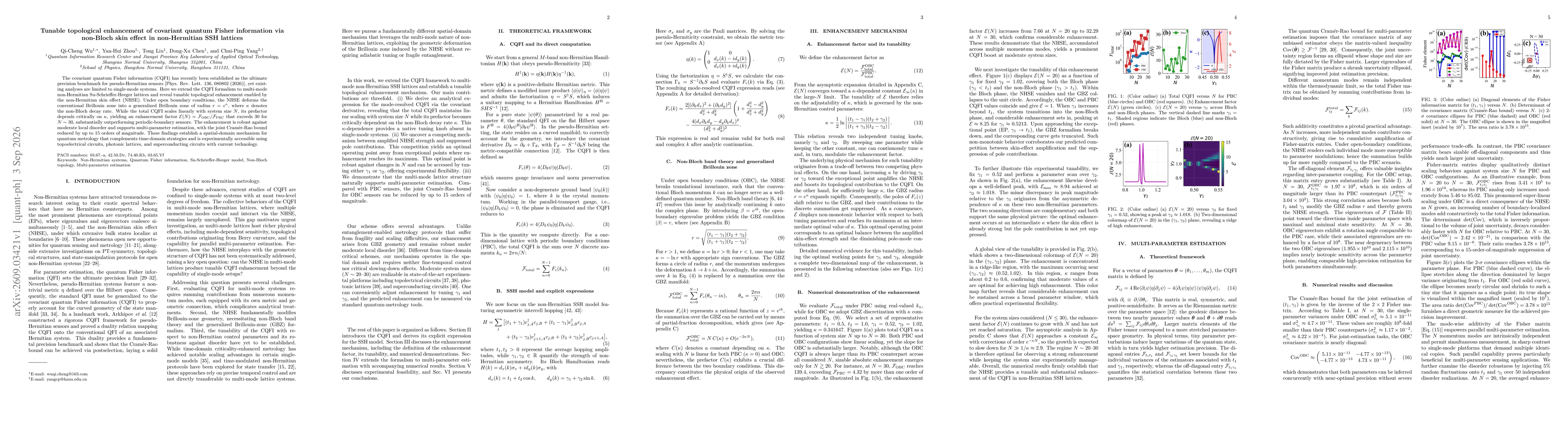 Thumbnail for Tunable topological enhancement of covariant quantum Fisher information via non-Bloch skin effect in non-Hermitian SSH lattices