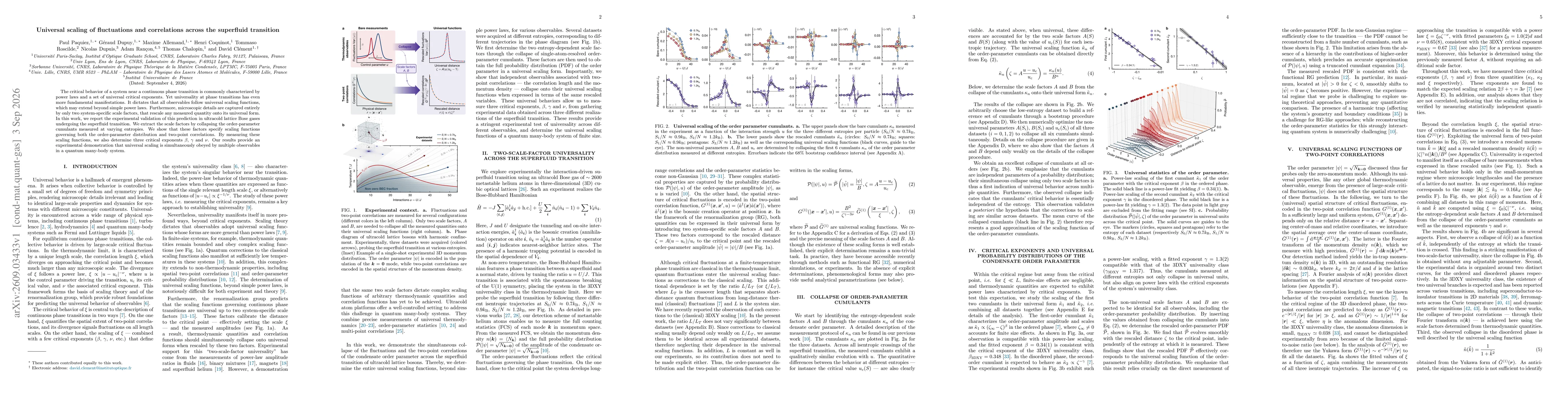 Thumbnail for Universal scaling of fluctuations and correlations across the superfluid transition