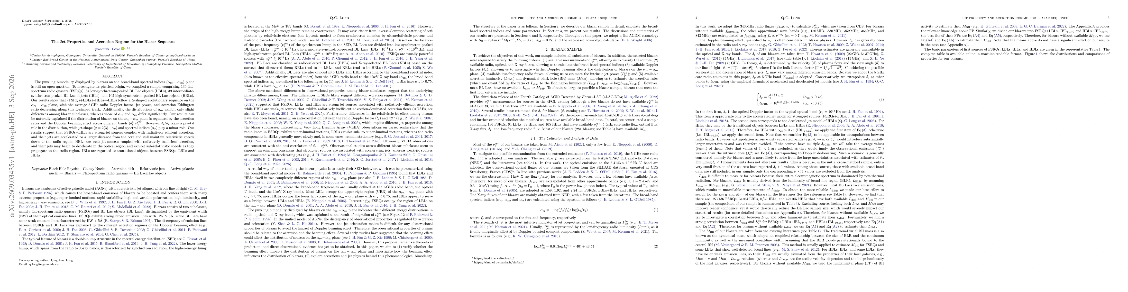 Thumbnail for The Jet Properties and Accretion Regime for the Blazar Sequence