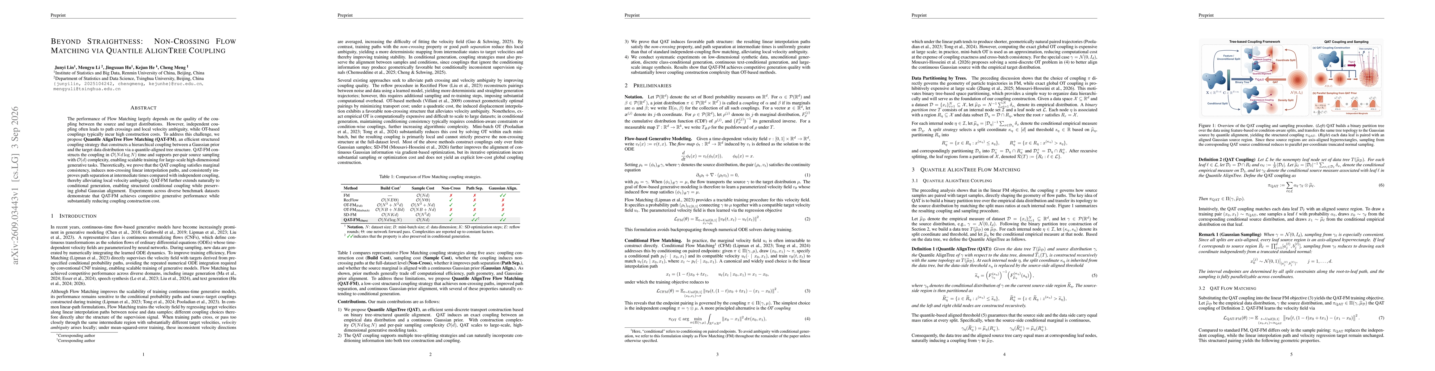 Thumbnail for Beyond Straightness: Non-Crossing Flow Matching via Quantile AlignTree Coupling